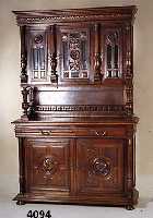 Vielzweckschrank, Belgien, um 1890/1900, Korpus Weichholz, Eiche massiv, Front vielfach unterteilt, freistehende SÄulen, bzw. 3/4- SÄulen, ...