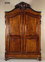 WÄscheschrank, wohl Niederlande, um 1850/60, Korpus Weichholz, Wurzelnußfurnier, vielfach gespiegelt, abgesetzte schwarze RÄnder, Ecken ...