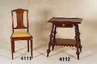 Beistell- bzw. Blumentisch, deutsch, um 1880/ 90, Korpus Hartholz, Limba- und Mahagoni- furnier, reich gedrechselt, frei einschiebbare Schublade, ...