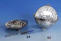 Butterschale in Form einer Muschel mit Buttermesser, England, London um 1880, 925er Silber, Orig.-Etui, Vertreiber: Hamilton & Inches, 88 ...