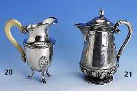 Kanne, Italien, 800er Silber, Empirestil, Griff Bein (l. rissig), auf 3 KlauenfÜßen stehend, H ca. 17 cm, Akanthus- bandverzierung, ca. 380 g, ...