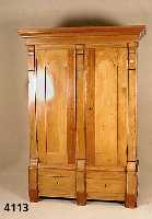Schrank, deutsch, um 1830, Obstholz und verschiedene andere HÖlzer, doppeltÜriger Korpus, auf zweischÜbigem Sockelgeschoß, profiliertes ...