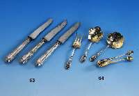 4-teil. Petit-Fours-Besteck, Frankreich um 1900, Jugendstil mit Barockstileinfluß, 950er Silber, teilverg., nachgestochen, Durchbrucharbeit, ...