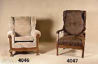 Ohrenbackensessel, deutsch, um 1840/50, SpÄtbiedermeier, Gestell Eiche massiv, RÜcken- lehne verstrebt, Bezug 70er Jahre von bester QualitÄt, ...