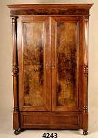 GrÜnderzeitschrank, deutsch, um 1890/1900, Korpus Weichholz, Mahagoni- und Wurzelnußfur- nier gespiegelt, bzw. Inlets Bergahornfurnier ...