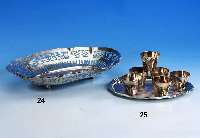 6 Schnapsbecher auf Tablett, deutsch, SchwÄbisch GmÜnd, Wilhelm Binder, 30/40er Jahre, 800er Silber, Barockstil