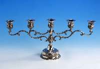 Kerzenleuchter, deutsch, Hanau 60er Jahre, Meistermarke CW ligiert, 835er Silber, floral verziert, 5 Brennstellen, ca. 800 g, H ca. 22 cm, B ca. ...