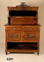 Buffet, Belgien um 1910-20, Eiche massiv, Eiche Furnier, mit Applikationen, Oberteil mit facettiertem Spiegel, Gebrauchsspuren, ca. 178x120x51 cm, ...