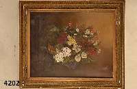 Blumenstilleben, um 1900, Maler unbekannt, Rahmen beschÄdigt, Gebrauchsspuren, ca. 92x72 cm