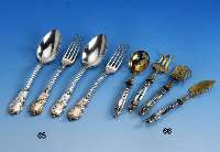 6 MenuelÖffel, 6 Menuegabeln und 6 FrÜh- stÜcksgabeln, deutsch um 1900, Wilkens Bremen, 800er Silber, Vorder- und RÜckseite floral verziert, ...
