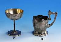 Glashalter, Rußland, Moskau, 28. Artel, um 1910, 84er Silber, eigenwilliger Stil in altruss. Stil mit starkem Jugendstilein- fluß, l. verbeult, ...