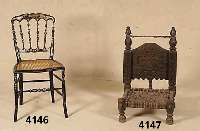 4 SalonstÜhle, deutsch/Frankreich, um 1870/80, reiche Drechselarbeit, Rohrgeflecht erneu- ert, goldfarben gehÖht, Beine versprosst, dekoratives ...