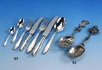 Besteck fÜr 12 Personen, deutsch, Bruckmann, Heilbronn, 20er Jahre, 800er Silber, best. aus: 12 Messer (Griffe gefÜllt, Klingen Stahl), 12 ...