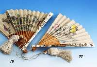 FÄcher Japan um 1890, Elfenbein mit Steineinlagen bwz. Lackeinlagen goldgehÖht, z.T. plastisch, Technik: Shiba- Shima, sammelwÜrdig, museal, ...