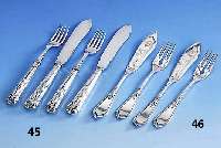 Fischbesteck, Koch & Bergfeld, 800er Silber, um 1902, bestehend aus: 6 Fischgabeln und 6 Fischmesser, Gew. ca. 590 g
