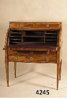 RollbÜro, deutsch, um 1790/1810, Korpus Weichholz, Nußbaumfurnier waagrecht verlaufend , 3-schÜbig, Ausziehmechanismus intakt, Innen- einrichtung ...