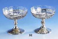 6 Dessertschalen, 925er silber, England, mit GlasseinsÄtzen, floral verziert, H. ca. 10 cm