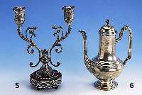 Kerzenleuchter, Persien um 1890/1900, Oberteil Silber, gepr., z.T. gegossen, z.T. getrieben, z.T. nachgestochen, abnehmbar, Fuß Holz mit ...