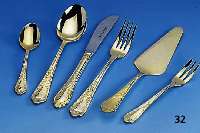84-teiliges Besteck, 24 kt hartvergoldet, Rokokostil, Modell 901, best. aus: 12 Messer, 12 Gabeln, 12 LÖffel, 12 kaffeelÖffel, 12 Kuchengabeln, ...