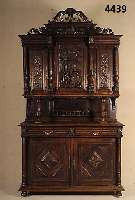 Aufsatzschrank, Belgien, um 1890/1900, Korpus Weichholz, Arbeitsteile Hartholz, z.T. auf Rahmen gearbeitet, freistehende SÄulen, diese gerieft, ...