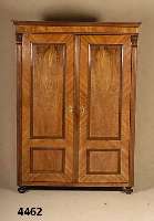 Schrank, wohl deutsch, um 1890, Nußbaumfur- nier, zweitÜrig, Alters- und Gebrauchsspuren, ohne SchlÜssel, ca. 169x130x57 cm