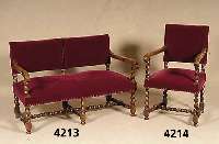 2-sitzer Sofa, Flandern, um 1890, Eiche massiv, reiche Drechselarbeit, Polster und Bezug guter Zustand, ca. 80x121x58 cm, Sh. ca. 44 cm