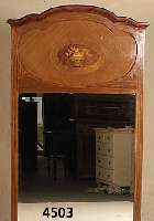 Spiegel, Holland, um 1910, Mahagonifurnier gespiegelt, im Oberteil mit Einlegearbeiten, Blumenbouquet, original facettiertes Spiegel- glas, ca. ...