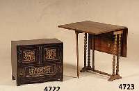 Klapptisch, wohl Belgien, um 1900, Buche, z. T. Nussfurniert, gedrechselter Fuss, 73 x 70x 23,5 cm, aufgeklappt 104 cm, besch. bzw. ...