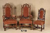 Stuhl und 2 PrunkarmlehnstÜhle, flÄmischer Barockstil, um 1880/90, Nußbaum massiv, rei- che Drechselarbeit, z.T. goudroniert, Beine versprosst, ...