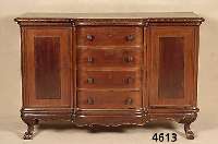 Sideboard, deutsch um 1910, StilmÖbel, sog. Chippendale-Stil, z.T. auf Rahmen gearbeitet, Weichholz/Hartholz, rotbraunes Mahagoniefur- nier, ...