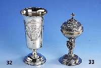Miniaturmeßkelch, deutsch um 1890, nach dem Vorbild des 16. Jh., Silber, geprÜft, Treibarbeit, Innenvergoldung, H ca. 18 cm