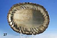 Tablett, deutsch 800er Silber, Handarbeit, Barockstil, ca. 875 g, reine Treibarbeit, ca. 40 x 30 cm
