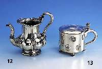 Teekanne, wohl Österreich um 1860/70, Deckel fehlt, Barockstil, verbeult, H ca. 14 cm