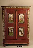 WÄscheschrank, sÜddeutsch, um 1830/40, Weichholz massiv, aufgesetzte oktogonale Leis- tenverzierung, Ecken abgeschrÄgt, sparsame Zier- und ...