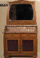 Spiegelkommode, deutsch, um 1910/20, ArtDeco , Eiche massiv, mit floraler Schnitzerei, facettierter Spiegel, Marmoraufbau, TÜrfÜl- lungen mit ...