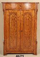 Vertiko, mitteldt., um 1850/60, Front und RÜcken auf Rahmen gearbeitet, Weichholzkorpus, Birkewurzelfurnier z.T. gespiegelt, Seitenkan- ten ...