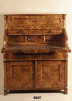 SpÄtbiedermeier-SchiebesekretÄr, sÜddeutsch, um 1860, Korpus Weichholz, z.T. auf dem Rahmen gearbeitet, Wurzelnussfurnier schÖn gespiegelt, ...