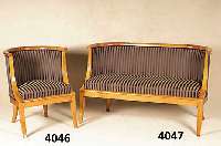 Stuhlsessel, Biedermeierstil, nach dem Vorbild von 1830, Kirschbaum massiv, gestreifter Bezug, wohnfertig, handpoliert, sehr bequem, praktisch, ...