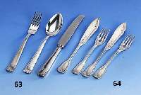 Besteck fÜr 6 Personen, deutsch, Entwurf 30er Jahre, deutsch, 800er Silber, Bes.-Monogr. LT, best. aus: 6 Messer (Griffe gefÜllt, Klingen ...