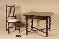 Ausziehspeisetisch mit 4 StÜhlen, England, 20er Jahre, nach dem Vorbild von 1870, Eiche massiv, gedrechselte Beine, goudronierte SÄulen, Beine ...