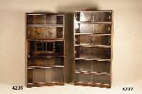 Vielzweck-BÜcherschrank, England, um 1920, System mini Oxford, Rotholz, verglaste Schie- betÜren, schÖnes praktisches MÖbel, Gebrauchs- spuren, ...