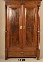 WÄscheschrank, GrÜnderzeit um 1880, Korpus Weichholz, Nußbaumwurzelfurnier, z.T. auf Mahagoni gebeizt, gespiegelt, Jugendstilbe- schlÄge ...