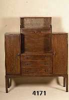 Schreibschrank, England, 30er/40er Jahre, Eiche massiv, Eichefurnier, englisches ArtDeco, praktische Einteilung, leicht ver- zogen, zeittypisch, ...