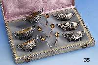 6 SalschÄlchen mit LÖffeln, 800er Silber, deutsch, um 1900, Wilkens Bremen, Vertrei- ber Julius Herz, Wiesbaden, klassisch, Rester alter ...