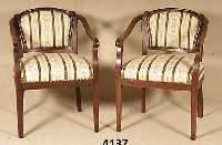 2 Stuhlsessel, deutsch, um 1900/10, Gestell Eiche massiv, gebogen, Rosettenverzierung, Polster und Bezug sekundÄr, sehr bequem, wohn- fertig, ca. ...