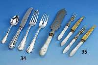 36-teiliges Besteck, 800er Silber, Entwurf 30er Jahre, bestehend aus: 10 Dessertmesser (Klingen aus Stahl, z. T herausgewachsen) und 10 -Gabeln, 2 ...
