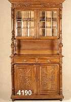 Aufsatzbuffet, Belgien, um 1890, Eiche massiv, auf Rahmen gearbeitet, Oberteil als Vitrine mit facettierten Scheiben, in Blei- verglasung, ...