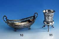 Vase nach Augsburger Vorbild, RÜckert Mainz um 1895/1900, 800er Silber, reich verziert, in Kartuschen Landschaftsszenen, auf 3 FÜßen stehend, ...