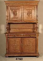Aufsatzbuffet, Frankreich um 1880, Eiche massiv, Front verziert mit gedrechselten SÄulen, kanneliert, balusterfÖrmige Schnitzereien aus dem ...