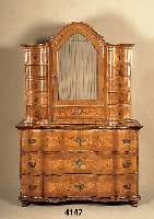 BarockaufsatzmÖbel, deutsch, wohl Sachsen, um 1750, Korpus Weichholz, Nußbaumfurnier, Wurzelnußfurnier, z.T. gespiegelt, Bandelwerk, BeschlÄge ...